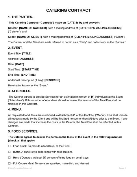 Contract For Catering Services Template