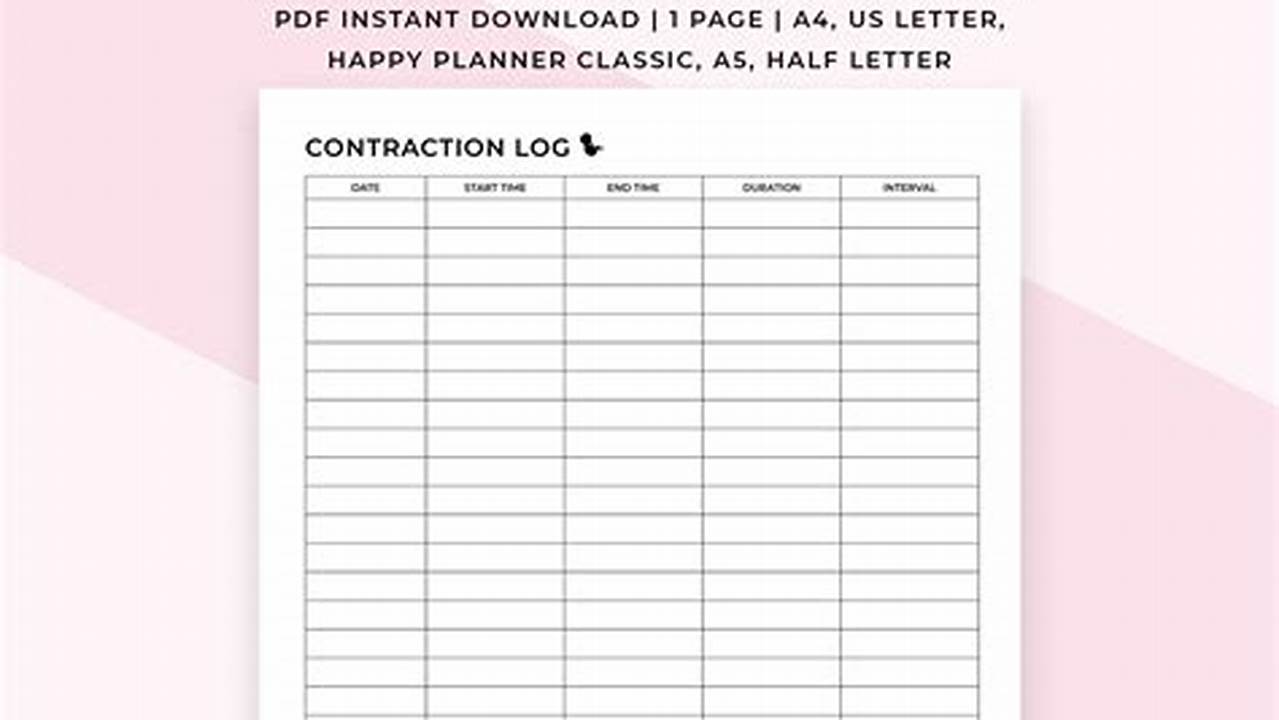 Contraction Timer, Calender Template
