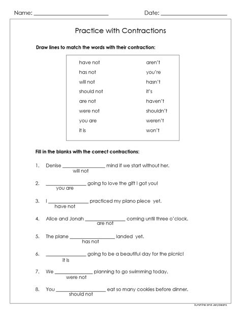 Contraction Worksheets 3Rd Grade