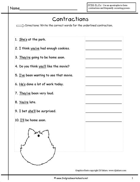 Contractions Worksheet 3rd Grade