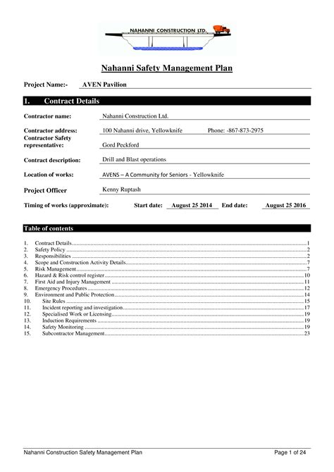 Contractor Safety Plan Template