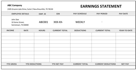 Contractor Pay Stub Template