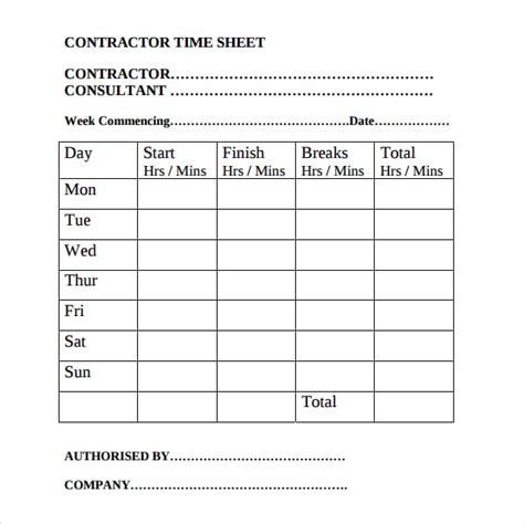 Contractor Timesheet Template