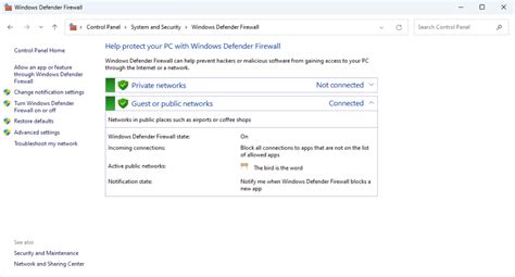 Tampilan Control Panel Firewall