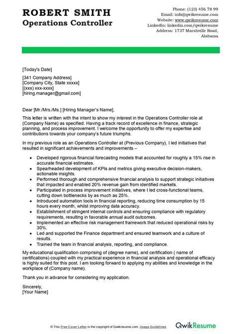 Controller Cover Letter