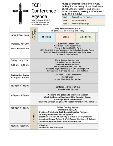 Convention Schedule Template