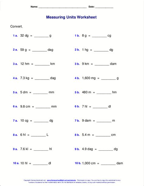Converting In The Metric System Worksheet