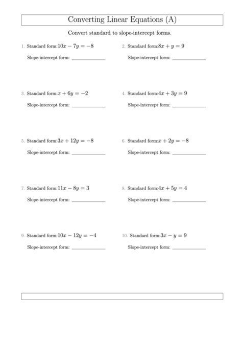 Converting Linear Equations Worksheet