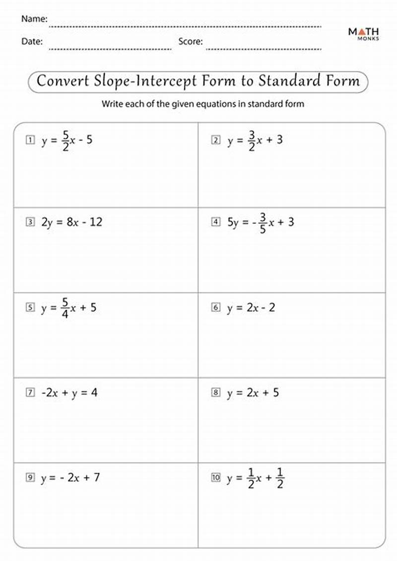 Converting To Slope Intercept Form Worksheet