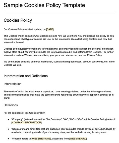 Cookies Policy Template
