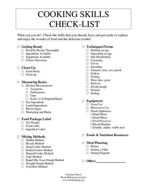 Cooking Class Checklist