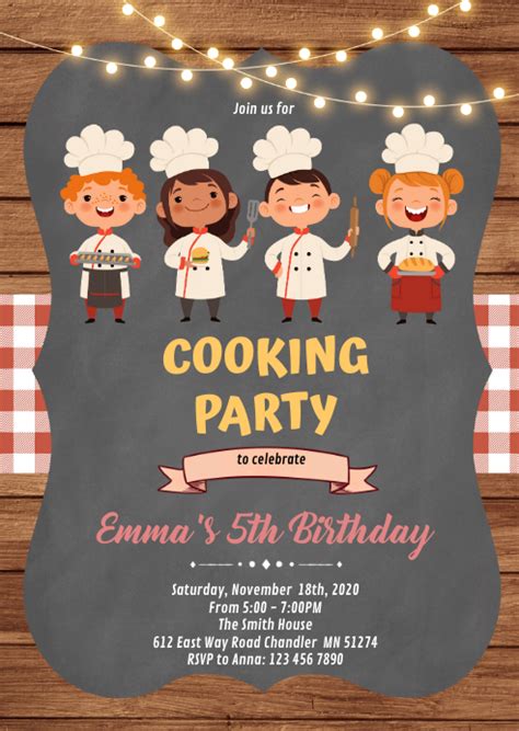 Cooking Party Invitation Printable Invitation Custom Etsy