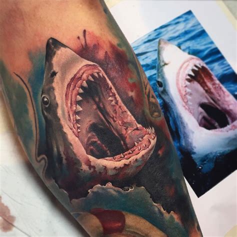 Tattoo ink shoulder peace shark greatwhite shark Hustle