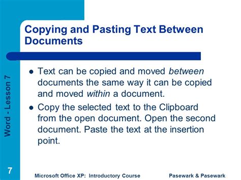 Copying and Pasting Text