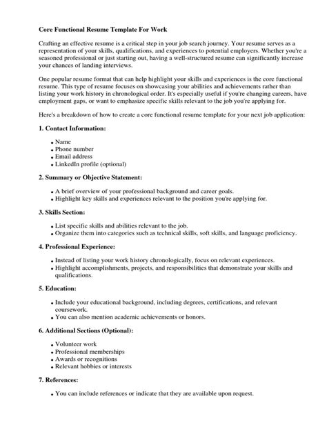 Core Functional Resume On Word Template