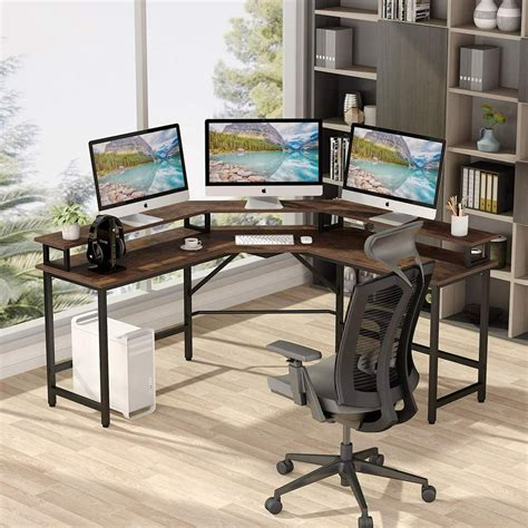 OS Home & Office Furniture Office Adaptations Corner Computer Desk with Monitor Platform