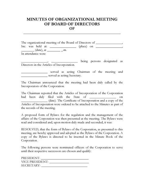 Corp Minutes Template