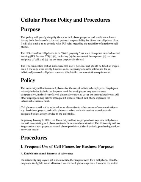 Corporate Cell Phone Policy Template