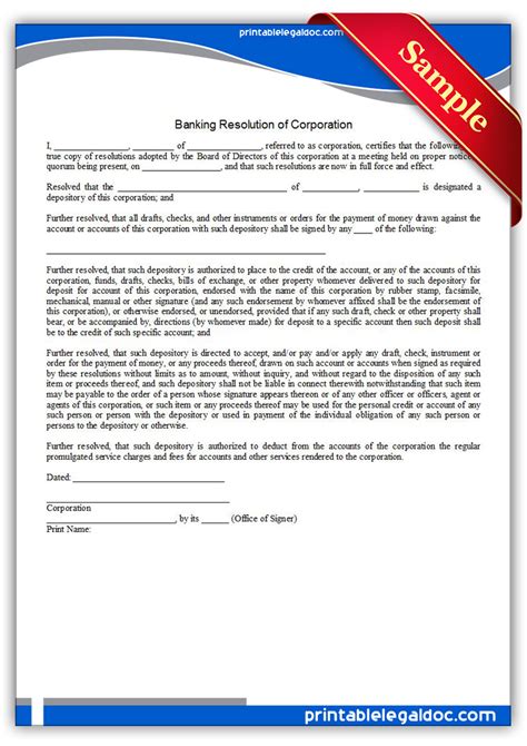 Corporate Banking Resolution Template