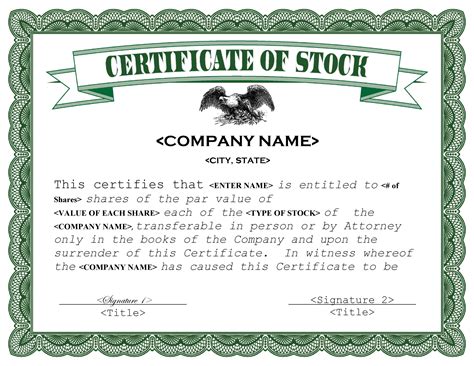 Corporation Stock Certificate Template