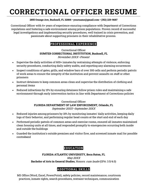 Sample Resume For Correctional Officer Get Free Templates