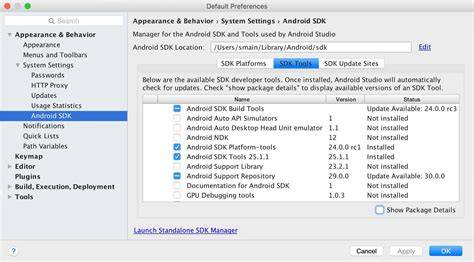 Check Android Studio and SDK components