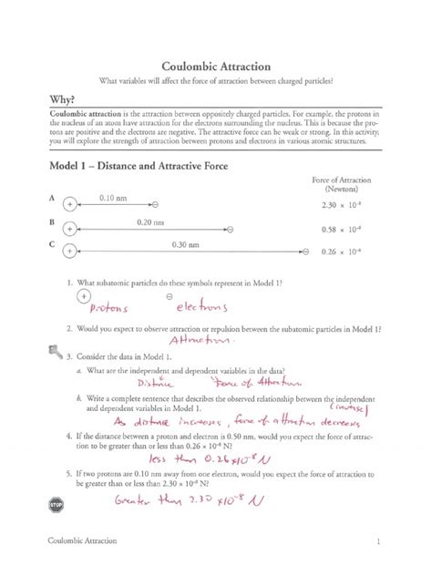 Coulombic Attraction Worksheet Answers
