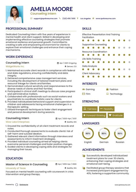 Counseling Internship Resume