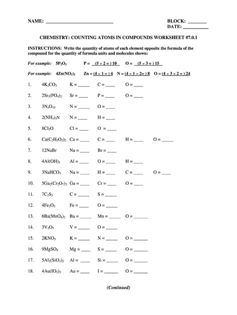 Counting Atoms In Chemical Formulas Worksheet Answers
