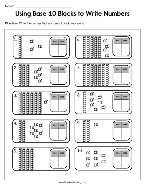 Counting Base 10 Blocks Worksheets