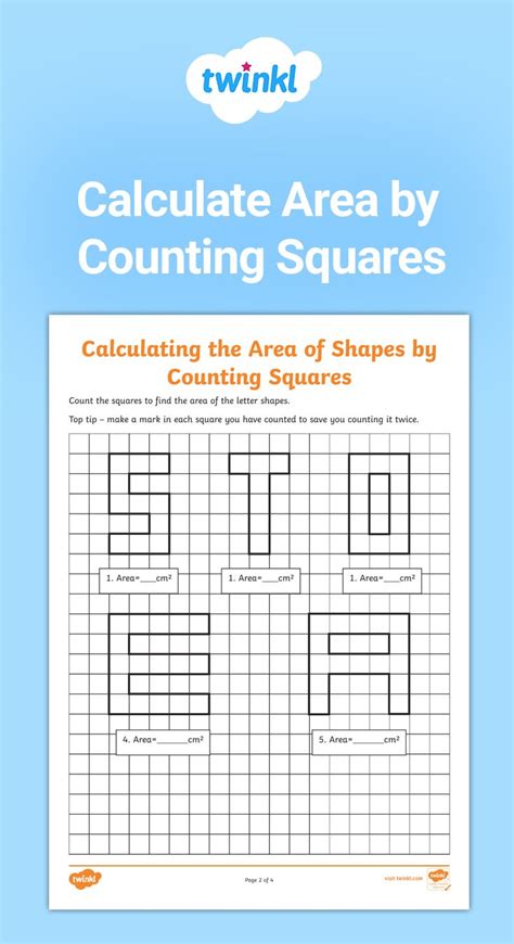 Counting Squares To Find Area Worksheets