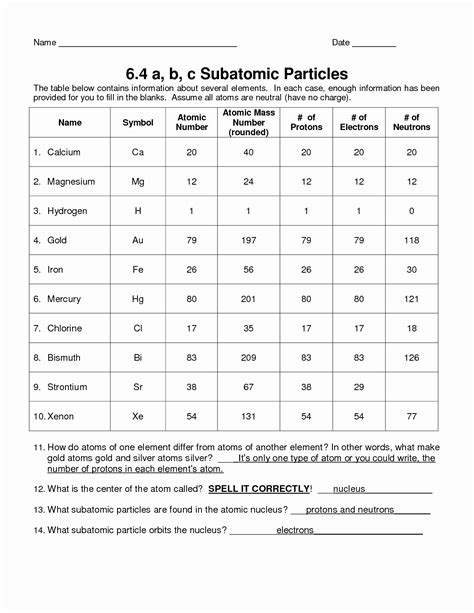 Counting Subatomic Particles Worksheet Answer Key