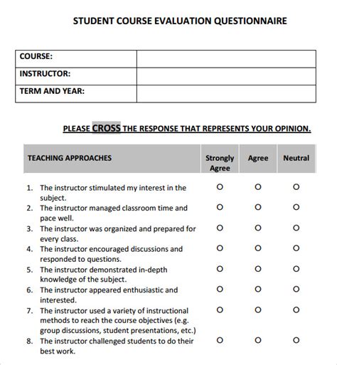 Course Evaluation Templates