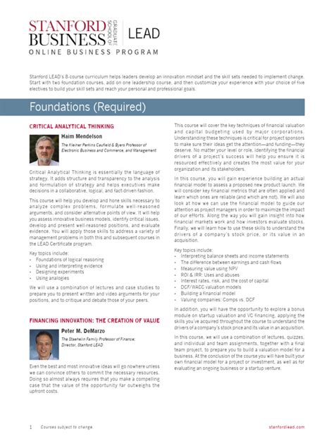 Course Catalog Stanford