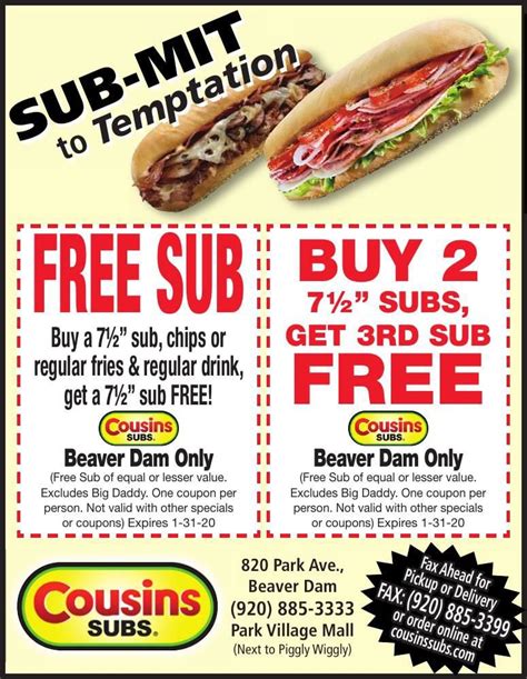 Cousins Subs Coupons Printable