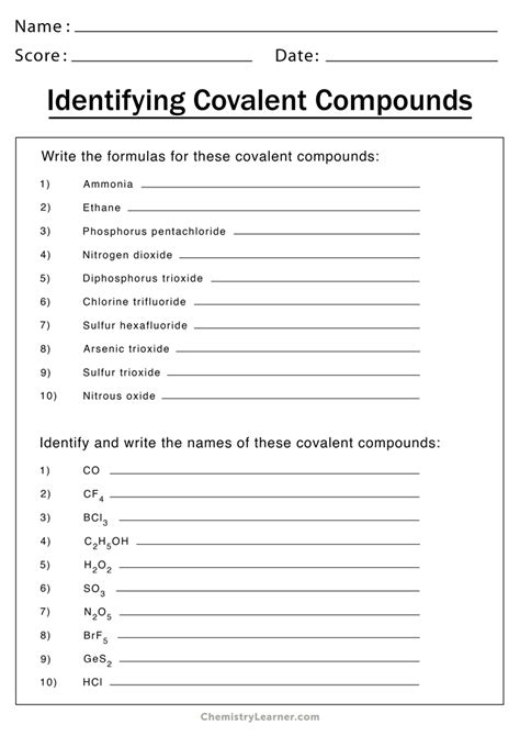Covalent Bond Practice Worksheets Answers
