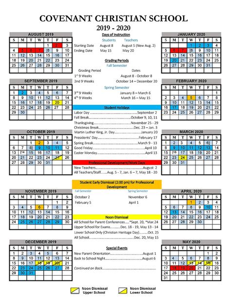 Covenant Christian Academy Calendar