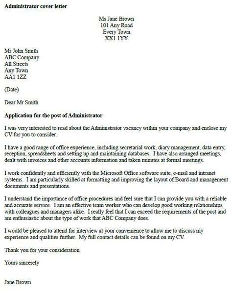 Cover Letter Examples For Administrator