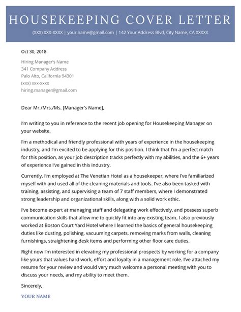 Cover Letter Examples For Housekeeping