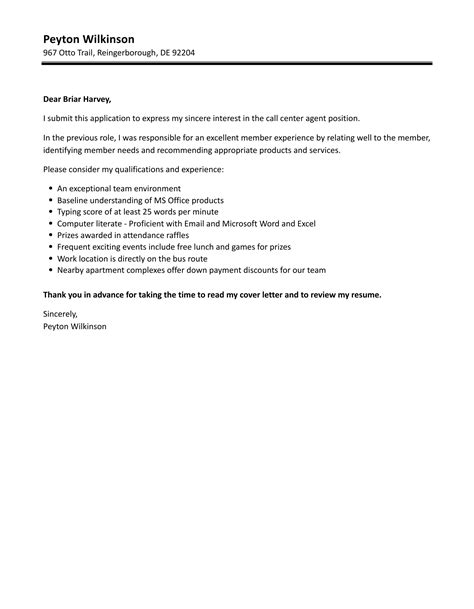 Cover Letter For A Call Center Agent