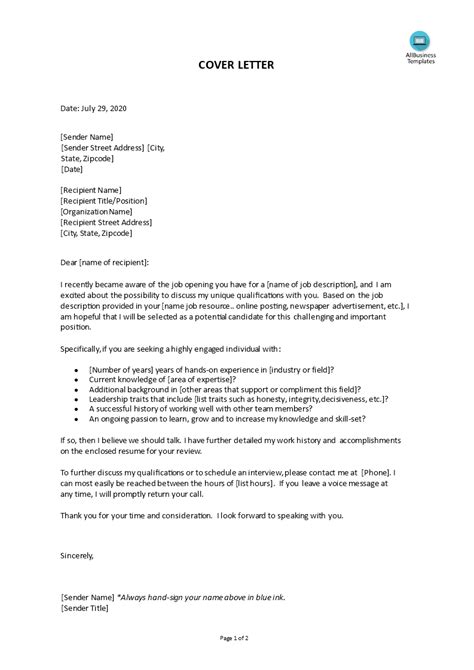 Cover Letter For A Job Opening