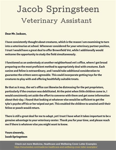 Cover Letter For A Veterinary Assistant
