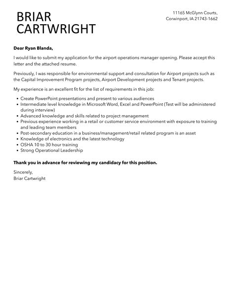 Cover Letter For Airport Job