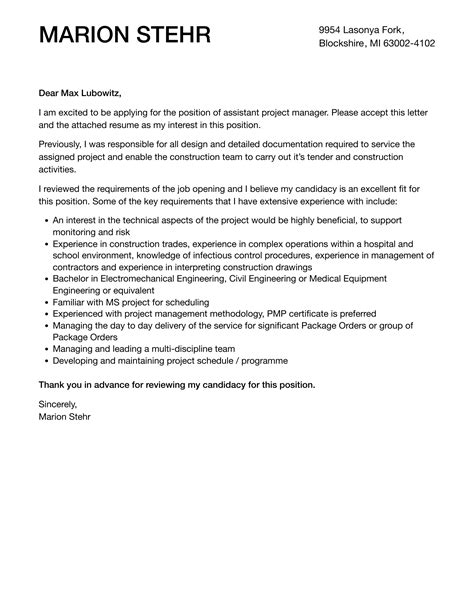 Cover Letter For Assistant Project Manager