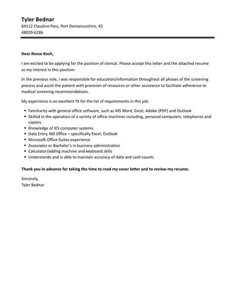 Cover Letter For Clerical Job