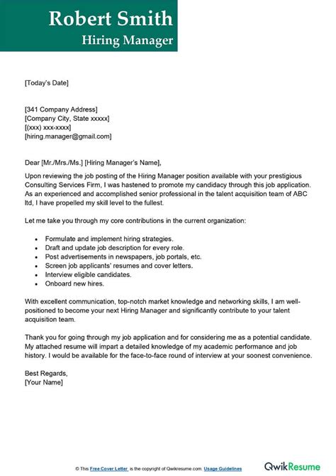 Cover Letter For Hiring Manager