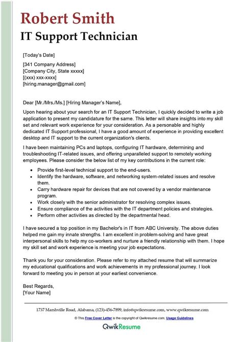 Cover Letter For It Support