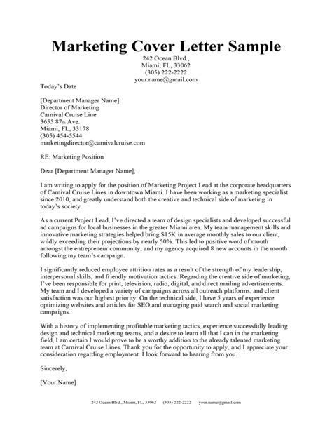 Cover Letter For Job Application Sales And Marketing