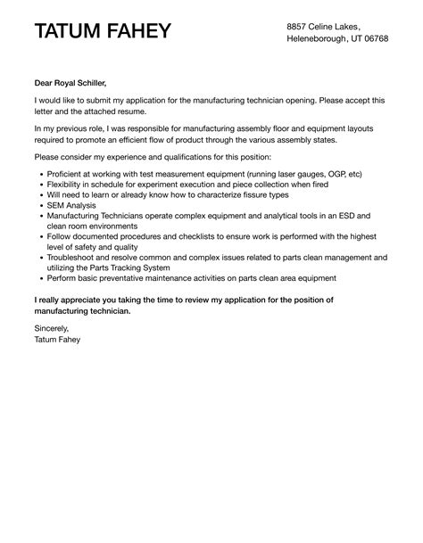 Cover Letter For Manufacturing