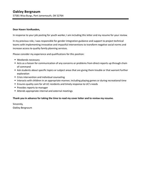 Cover Letter For Youth Worker
